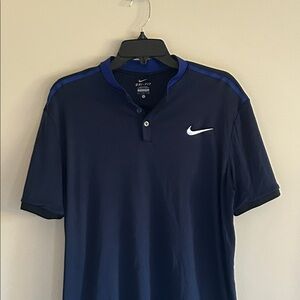 Nike Men's Dark Blue Dri-Fit Polo Shirt with bright blue collar.